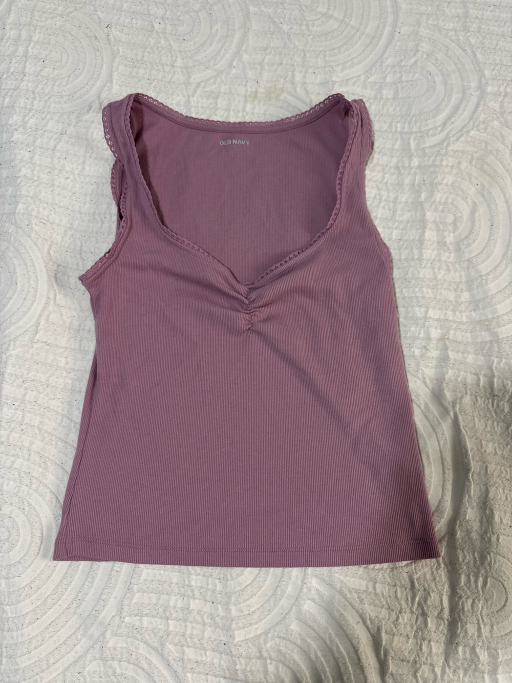 Old Navy Mauve Ribbed Lace-Trim Tank Top